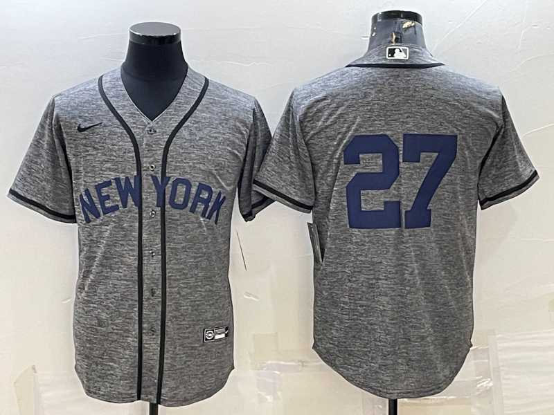 Mens New York Yankees #27 Giancarlo Stanton No Name Grey Gridiron Cool Base Stitched Jersey